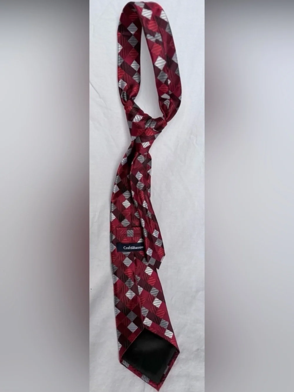 croft & barrow Burgundy and Silver Geometric Check Tie